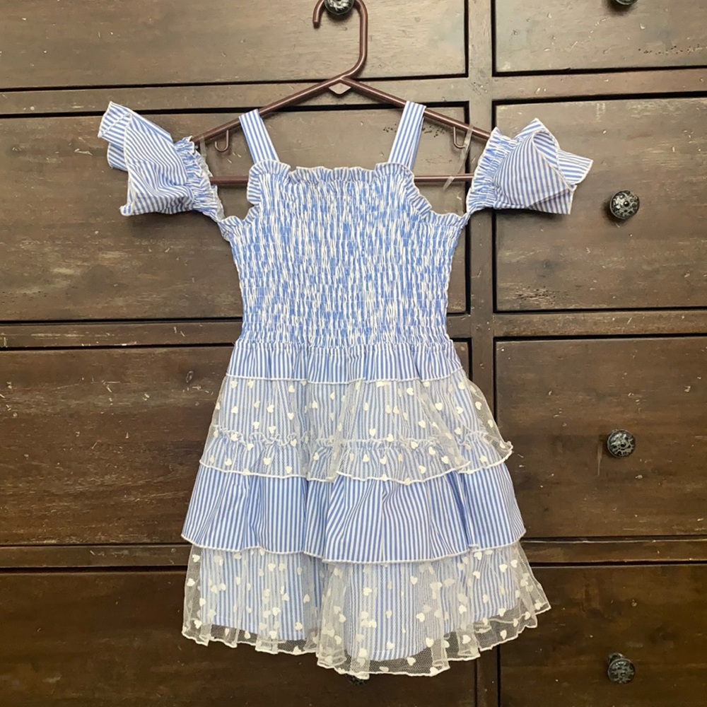Blue and white pinstripe dress